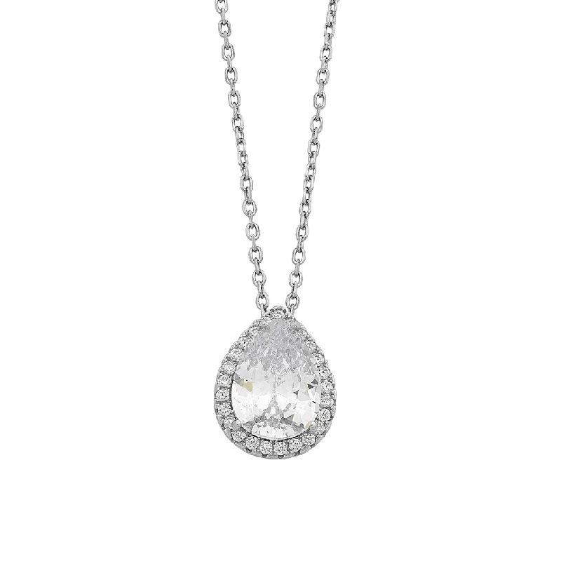 elegant pendant necklaces for women -Sterling Silver Cubic Zirconia Pear Halo Necklace