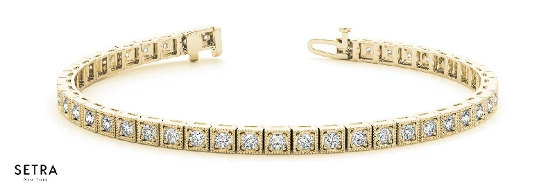 women’s chain bracelets -Round Cut Diamonds Women's Bridal Solid Tennis Bracelet In 14k Gold