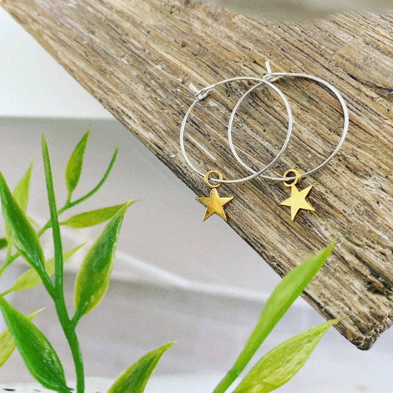 large hoop earrings for women -Gold star silver hoop earrings