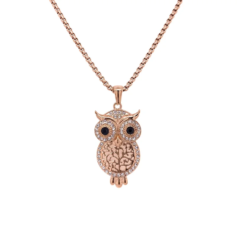 handcrafted necklaces for women -Rose Stainless Steel Crystal Owl Necklace