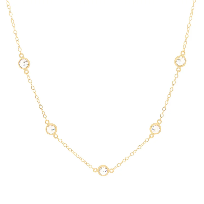 heart-shaped pendant necklaces for women -9ct Yellow Gold Cable Necklace with Cubic Zirconia Stations