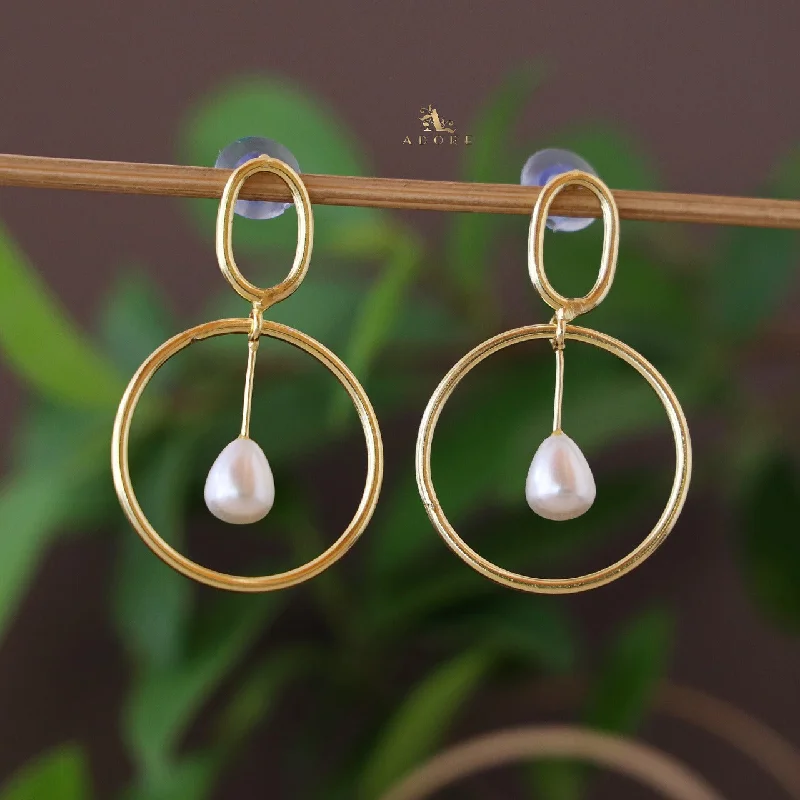 geometric stud earrings for women -Ruthva Pendulum Pearl Earring