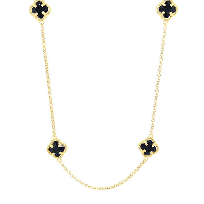 romantic necklaces for women -9ct Yellow Gold Silver Infused 4 Leaf Clover Necklace