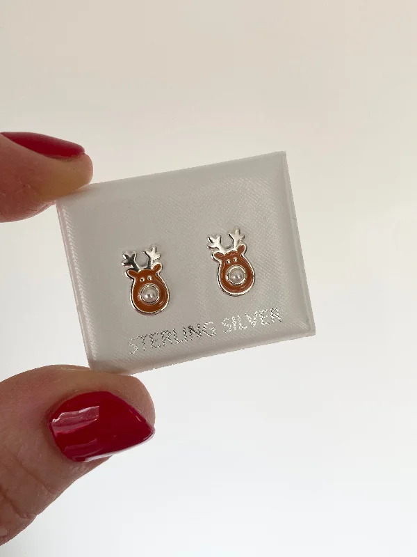 handmade gemstone earrings -Reindeer Stud Earrings - Sterling Silver