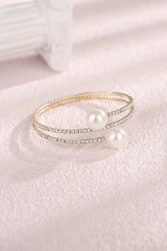 women’s magnetic bracelets -Pearl Rhinestone Layered Wrap Cuff Bracelets