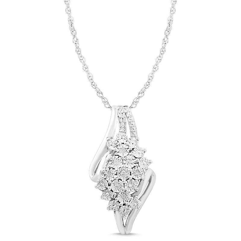 silver chain necklaces for women -Illusion Cluster Diamond Set Necklace in Sterling Silver