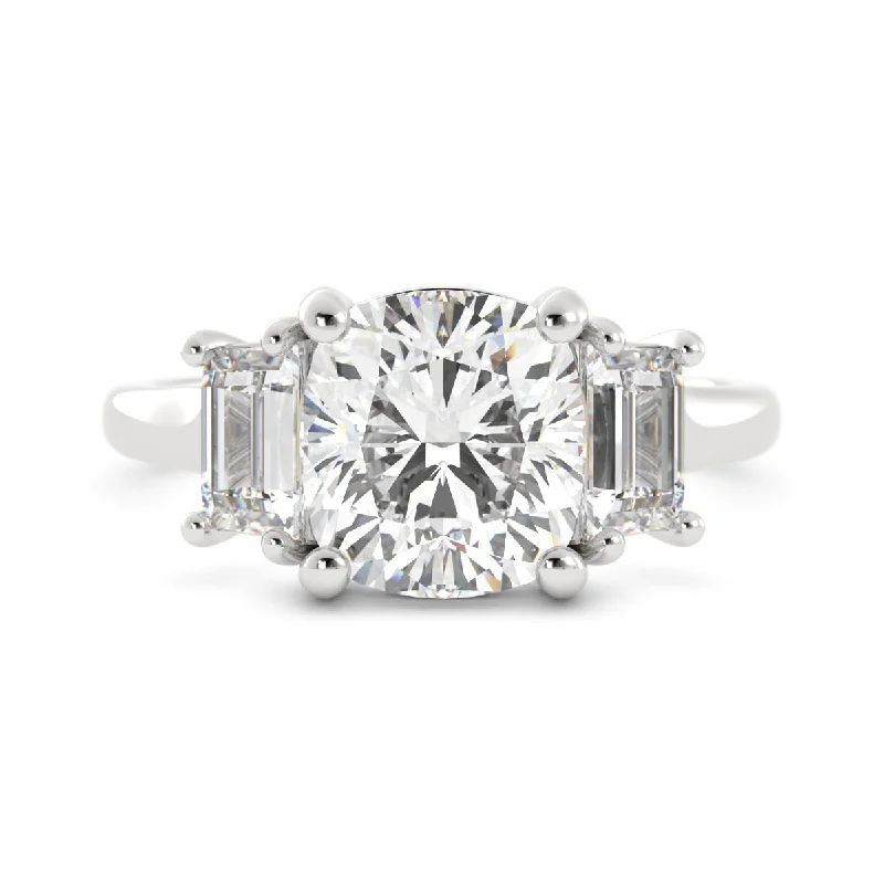 large solitaire engagement rings -Cushion and Trapezoid Diamond Ring