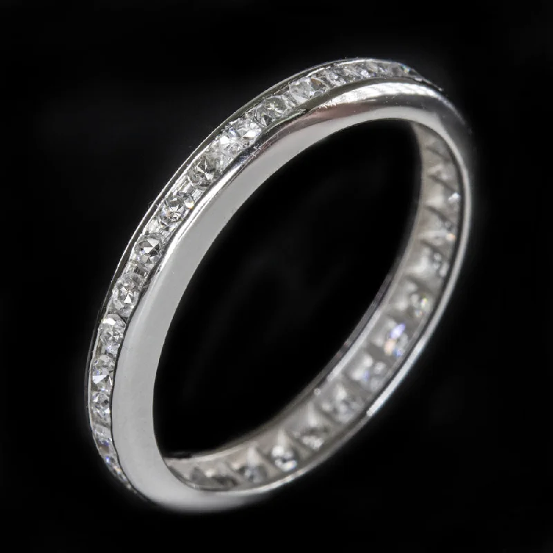 classic engagement rings for women -VINTAGE DIAMOND ETERNITY RING PLATINUM WEDDING BAND CHANNEL STACKING ESTATE 1/2c