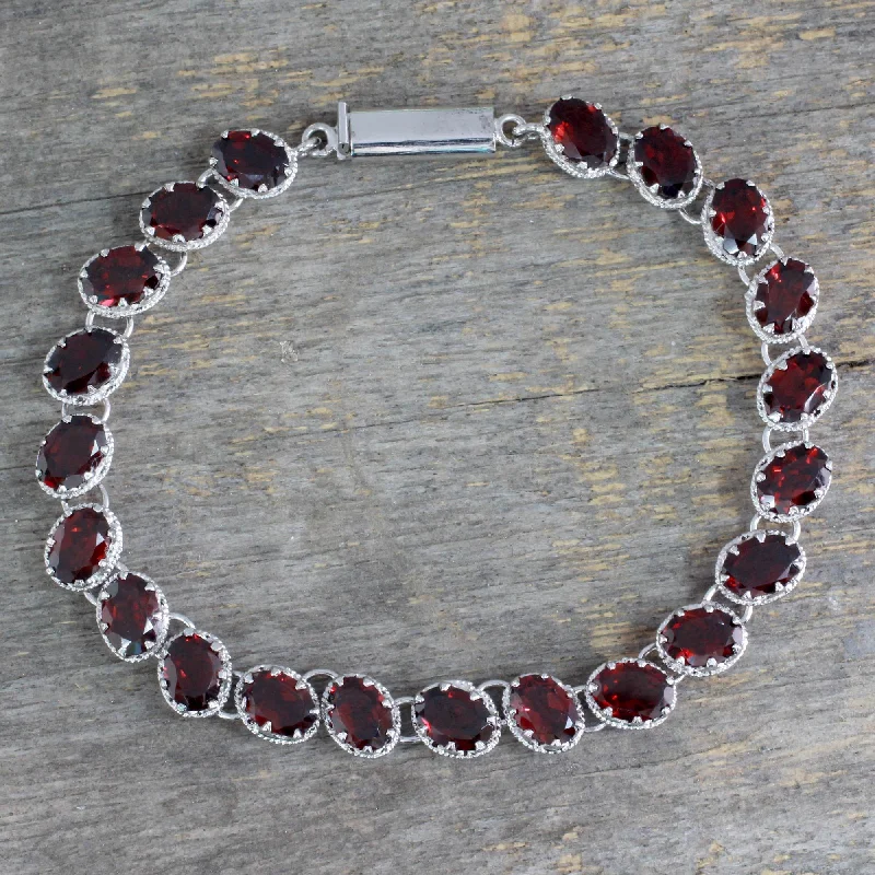 statement bracelets for women -Red Garnet Tennis Bracelet