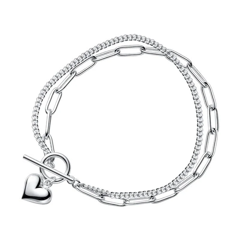 diamond bracelets for women -Double Layer Chain Heart Love Bracelet