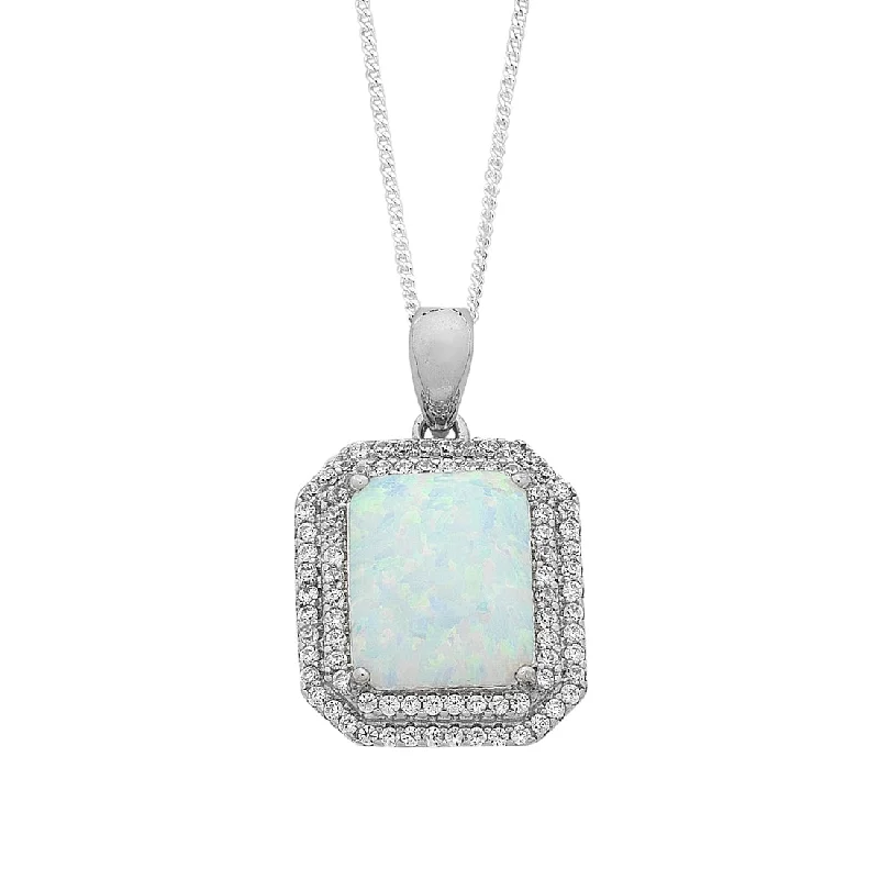 heart-shaped pendant necklaces for women -Sterling Silver Created Opal & Cubic Zirconia Necklace