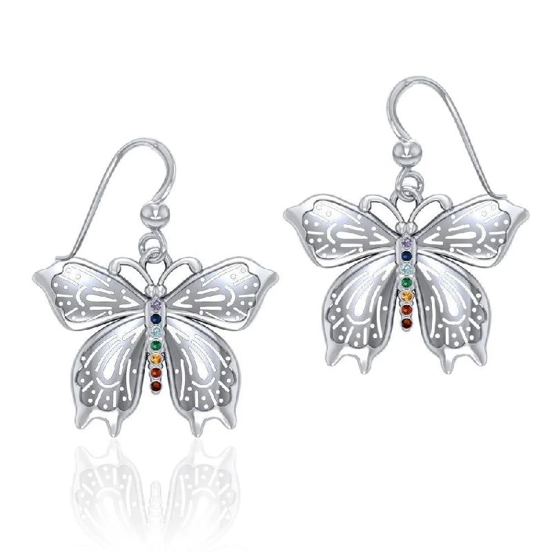 diamond earrings for women -Spiritual Butterfly Silver Earrings with Chakra Gemstone TER1692