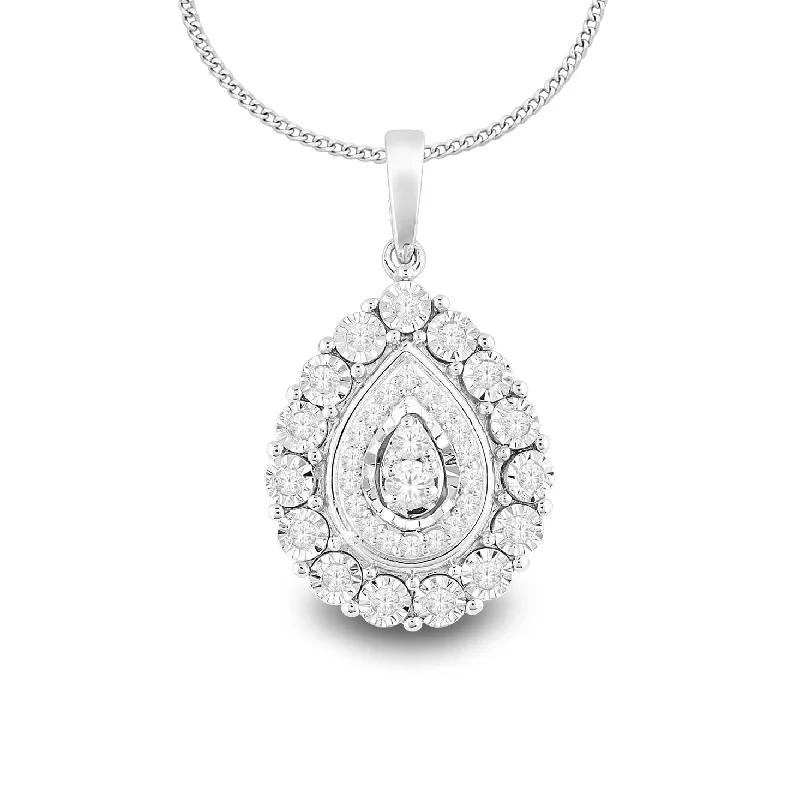 luxury pendant necklaces for women -Sterling Silver Pear Shaped Necklace with 0.20ct of Diamonds