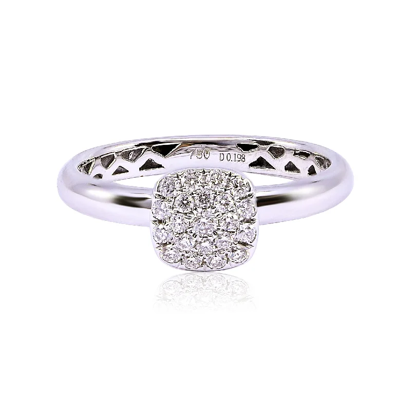 engagement rings with sapphires -18K WHITE GOLD PETITE PAVE CUSHION DIAMOND RING 0.19CTW