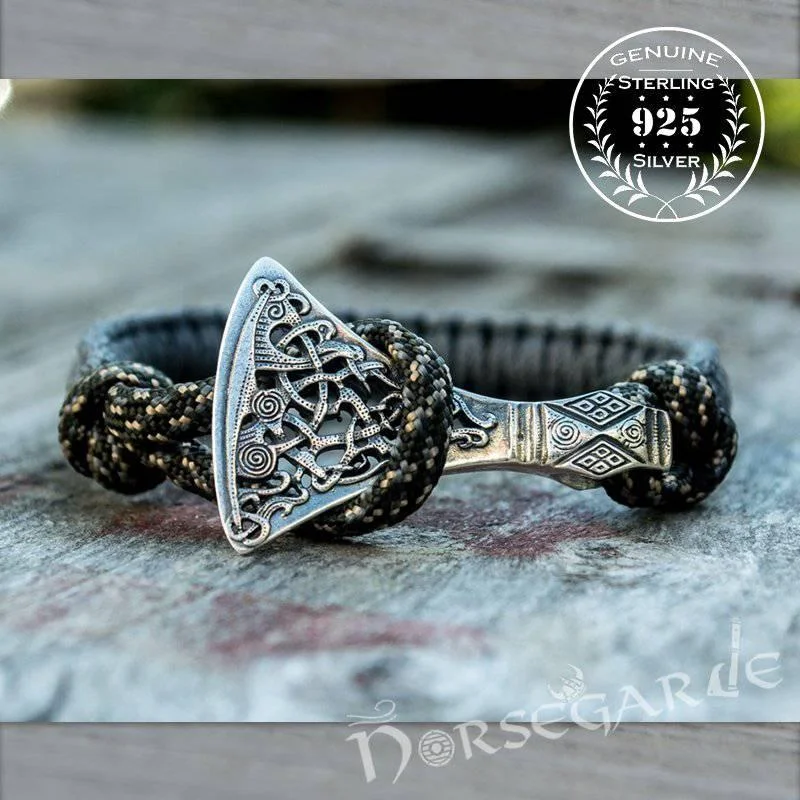 diamond bangles for women -Handcrafted Grey Paracord Bracelet with Axe Head - Sterling Silver