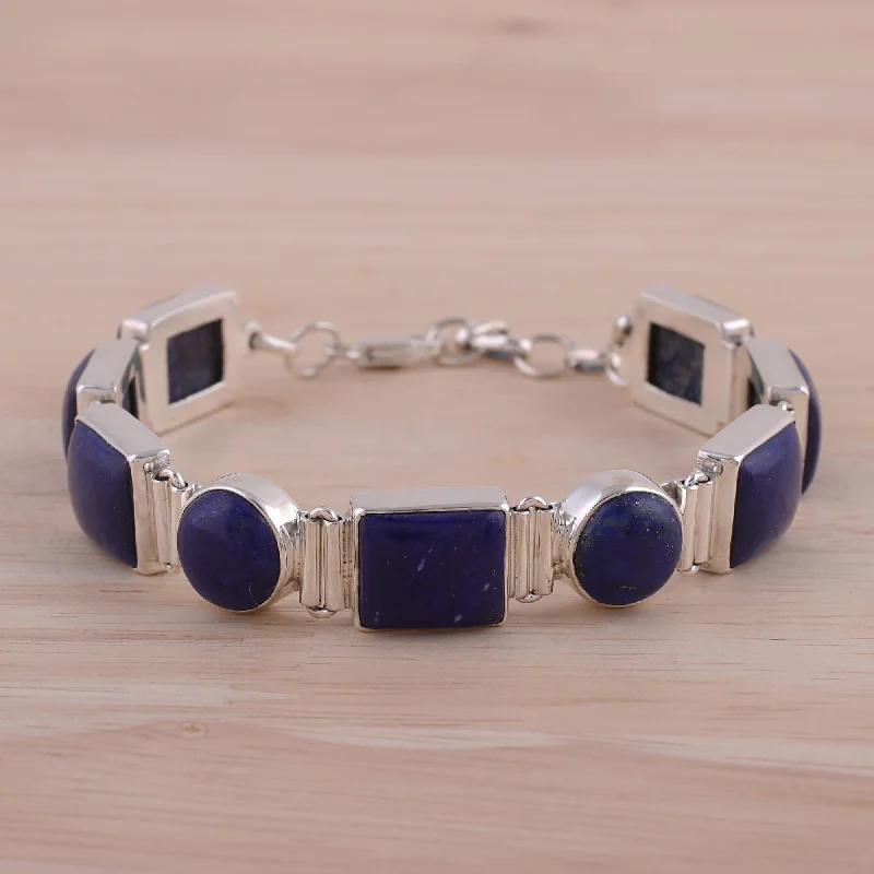 bridal bangles for women -Connected Lapis Lazuli & Sterling Silver Link Bracelet