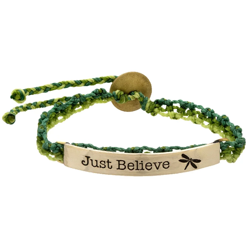 women’s friendship bangles -Just Believe Dragonfly Woven Bracelet