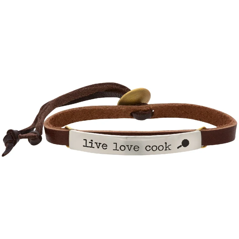 diamond bracelets for women -Live Love Cook Leather Bracelet