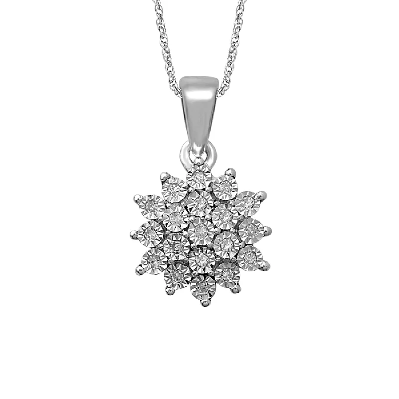 hand-crafted gold necklaces for women -Sterling Silver 0.07ct Diamond Cluster Necklace