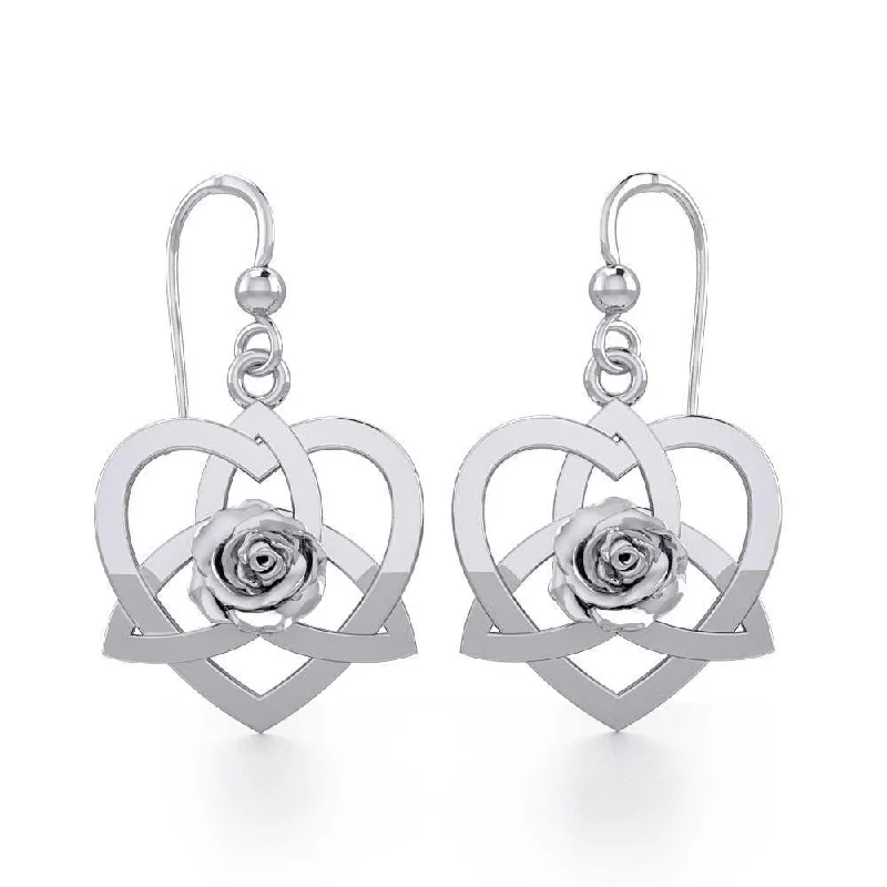 bold earrings for women -Trinity in Heart with Rose Silver Earrings TER1850