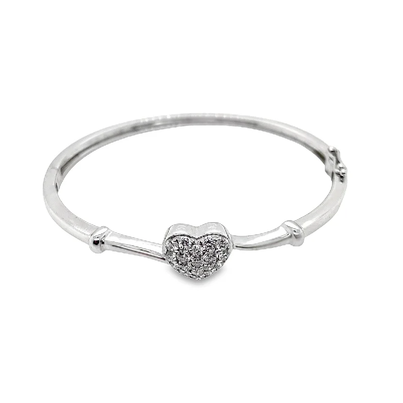 trendy bangles for women -9ct White Gold Babies Diamond Heart Bangle