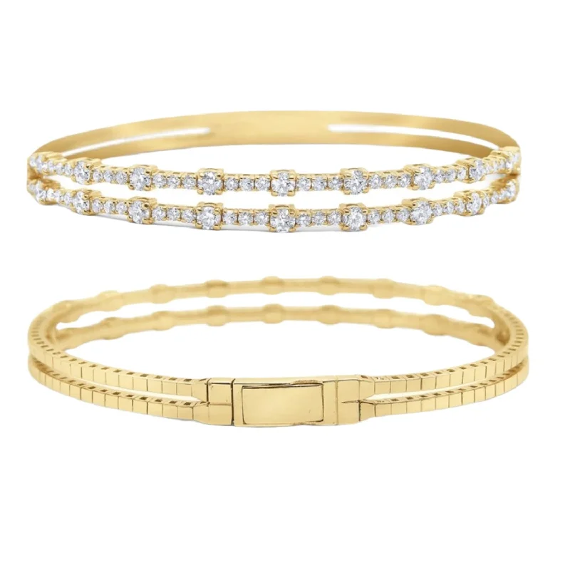 vintage bangles for women -14k Gold and Diamond Double Row Bangle