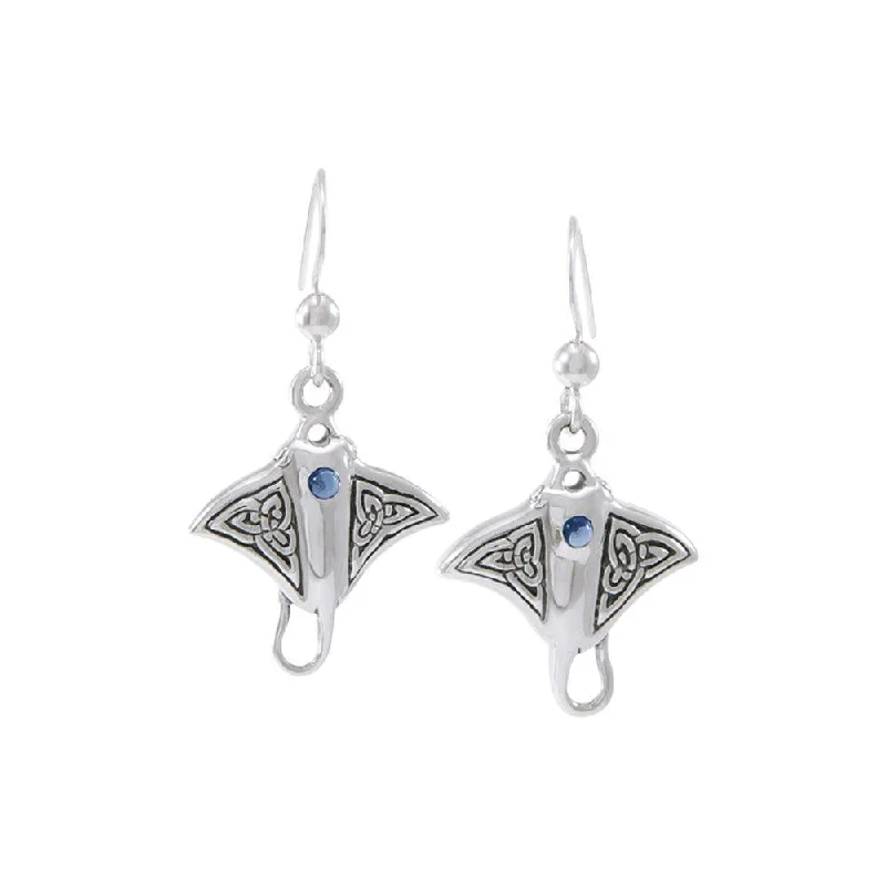 women’s bridal hoop earrings -Celtic Manta Ray Sterling Silver Hook Earring TER037