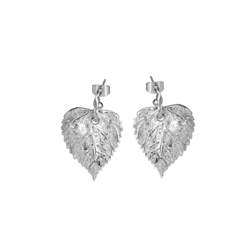 geometric stud earrings for women -Textured Leaf Earrings - Sterling Silver