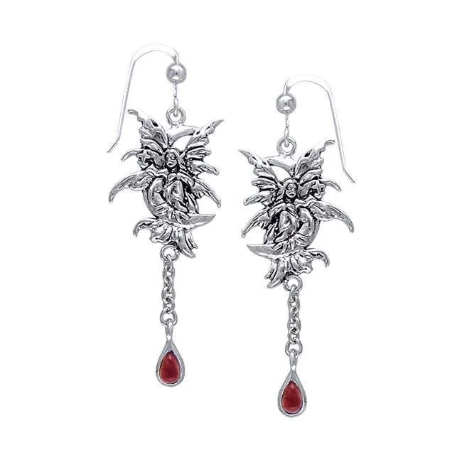 classic earrings for women -Stargazer Faery Silver Earrings with Dangling Gem TE2961