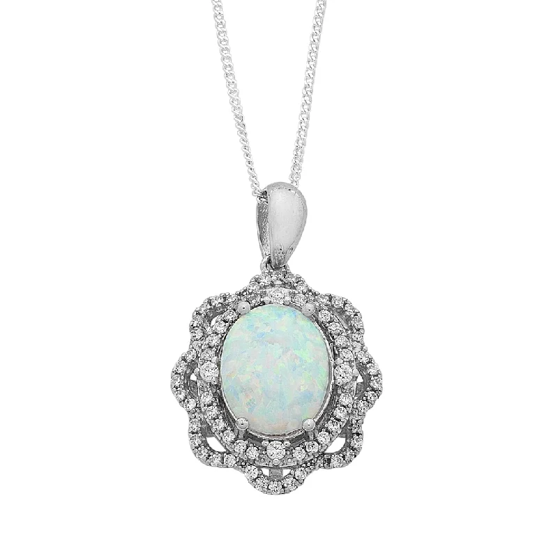 gold chain necklaces for women -Sterling Silver Created Opal and Cubic Zirconia Necklace