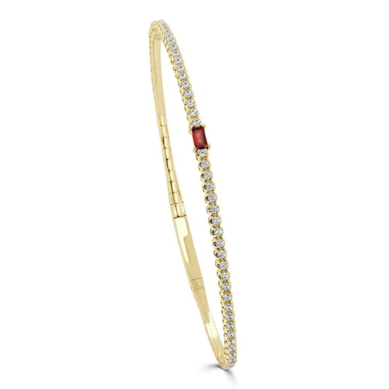 minimalist bangles for women -14K Gold Garnet Birthstone & Diamond Bangle