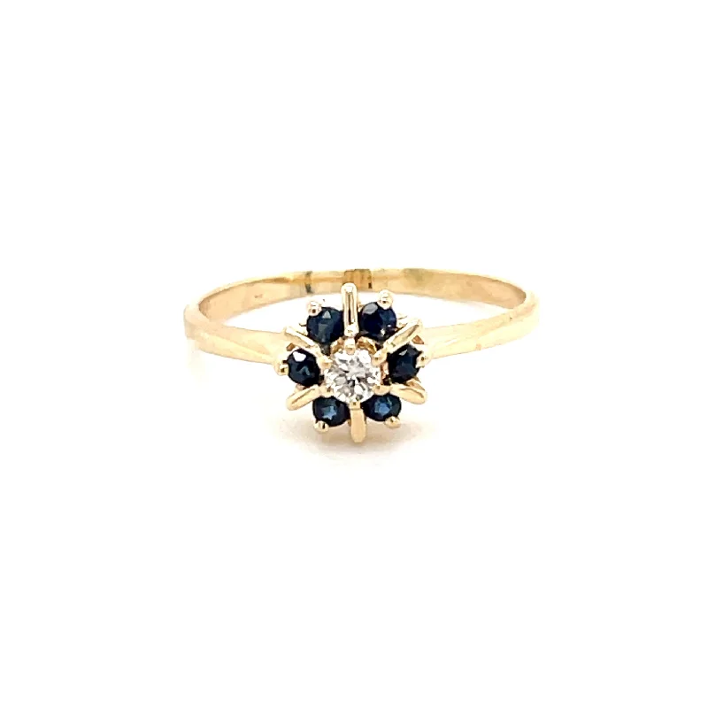 women’s unique gemstone engagement rings -ESTATE 18K YELLOW GOLD SAPPHIRE AND DIAMOND RING