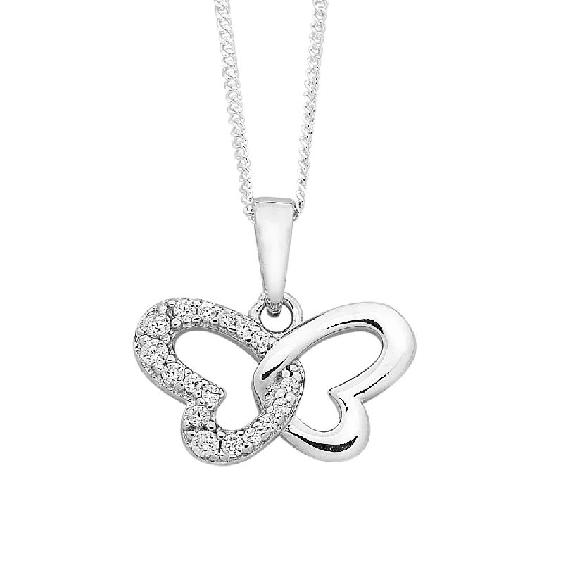 simple necklaces for women -Sterling Silver Cubic Zirconia Open Butterfly Necklace