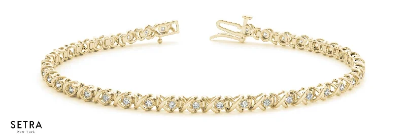 women’s silver bangles -18K Gold ''XO'' Round Cut Diamonds Women's Link Tennis Bracelet