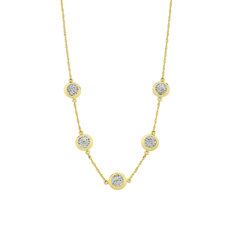 matching necklaces for couples -9ct Yellow Gold Silver Infused Crystal Pave Circles Necklace