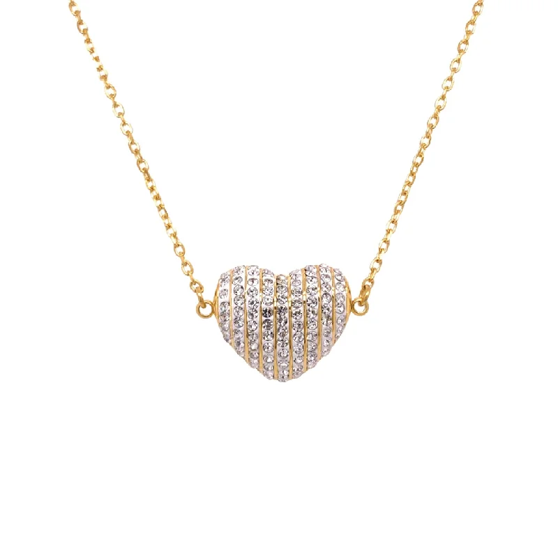 elegant gold necklaces for women -Yellow Stainless Steel Pave Crystal Puff Heart Necklace