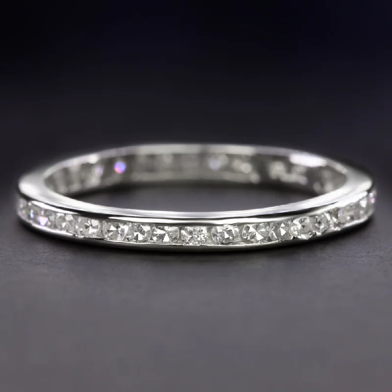 affordable engagement rings -VINTAGE DIAMOND ETERNITY RING PLATINUM WEDDING BAND CHANNEL STACKING DAINTY