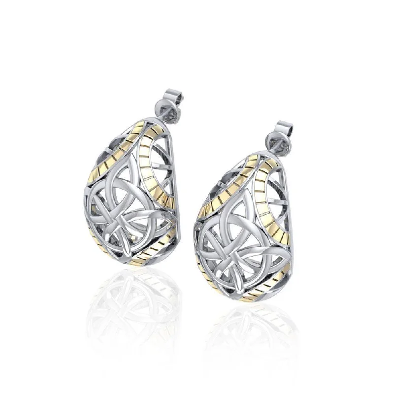 glamorous earrings for women -Celtic Four Point Knot Silver and Gold Post Earrings MER1681