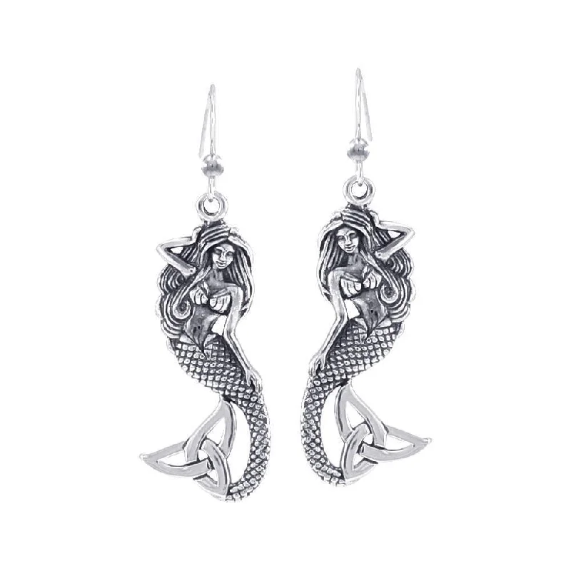 matching earrings for women -Lovely Mermaid Goddess with Trinity Knot Silver Earrings TER1663