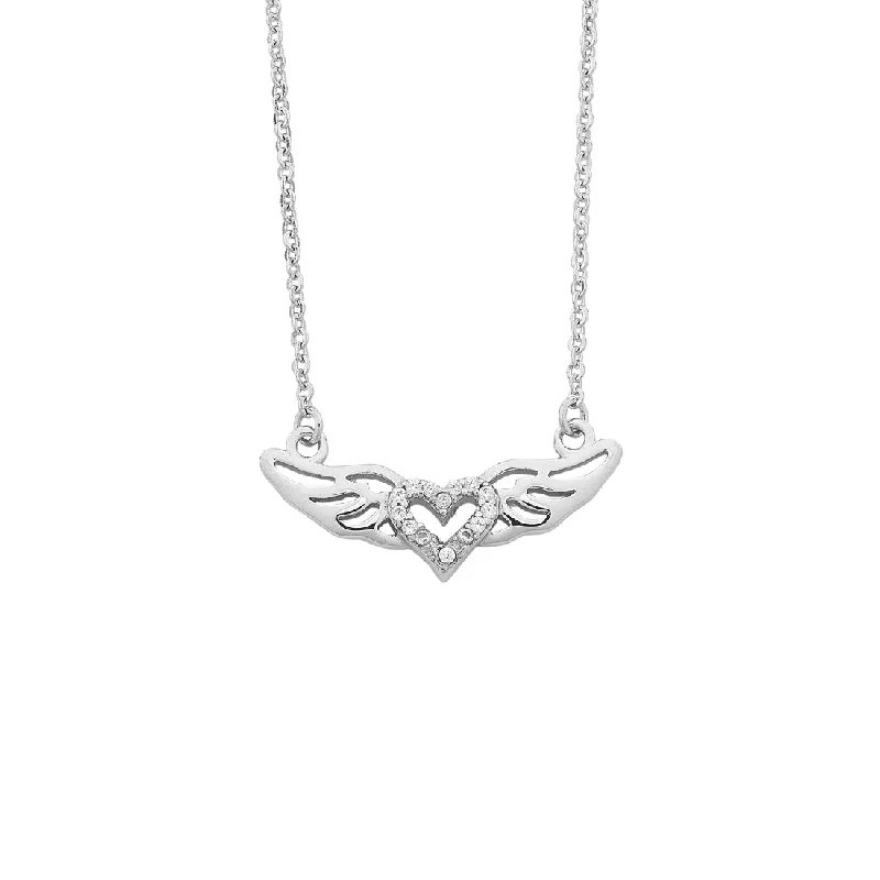 creative design necklaces for women -Sterling Silver Cubic Zirconia Open Heart with Wings Necklace