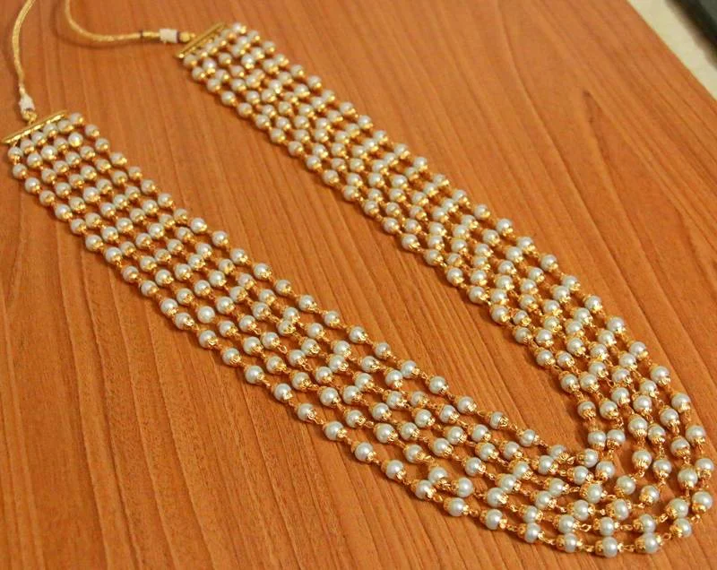 heart-shaped necklaces for women -Pearl 6 Line Gold Look Layered Necklace