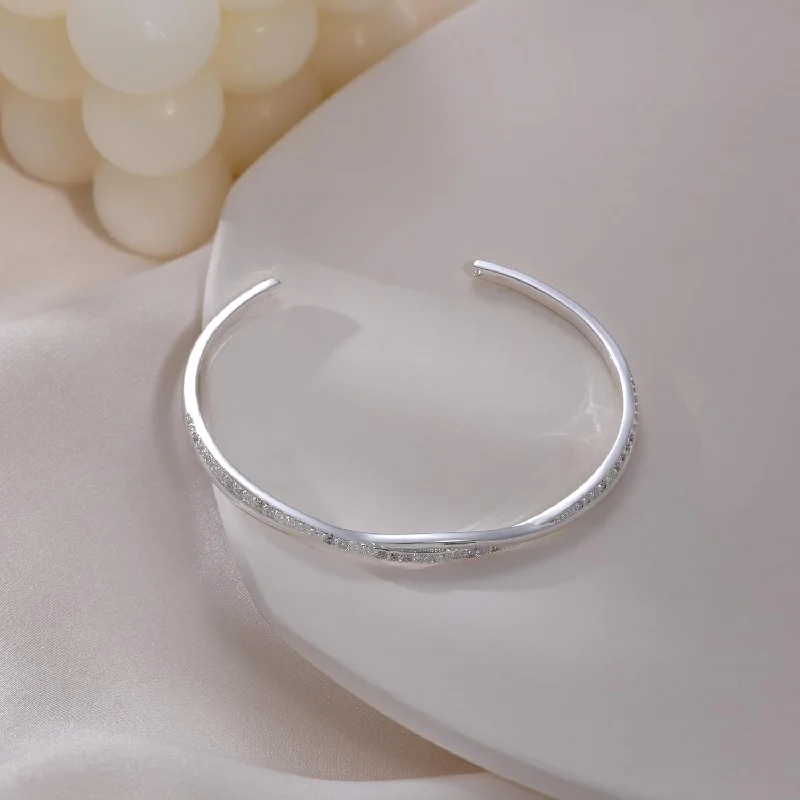 elegant bangles for women -Silver Wave Adjustable Open Bracelets