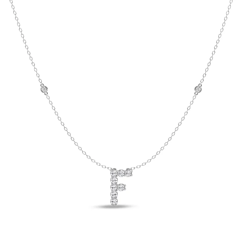 statement necklaces for women -Brilliant Claw Initial F Slider Necklace with 0.40ct of Laboratory Grown Diamonds in Mirage Sterling Silver and Platinum