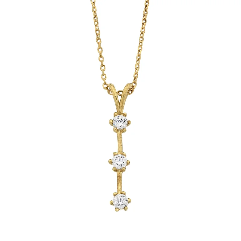 creative design necklaces for women -9ct Yellow Gold Silver Infused Triple Cubic Zirconia Drop Bar Necklace