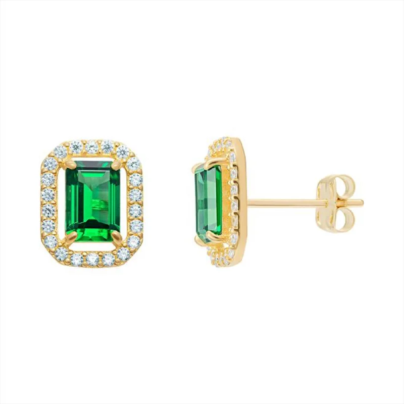 heart-shaped earrings for women -Emerald Cut CZ Earrings - 9ct Gold