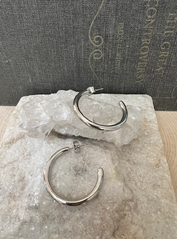 diamond earrings for women -Simple Silver Hoops