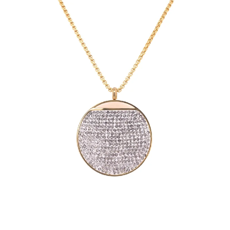 silver necklaces for women -Yellow Stainless Steel Pave Crystal Disc Necklace