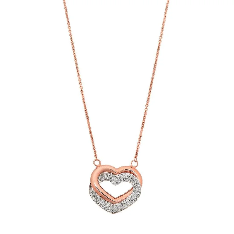 charm pendant necklaces for women -9ct Rose Gold Silver Infused Twin Hearts Necklace with Crystals