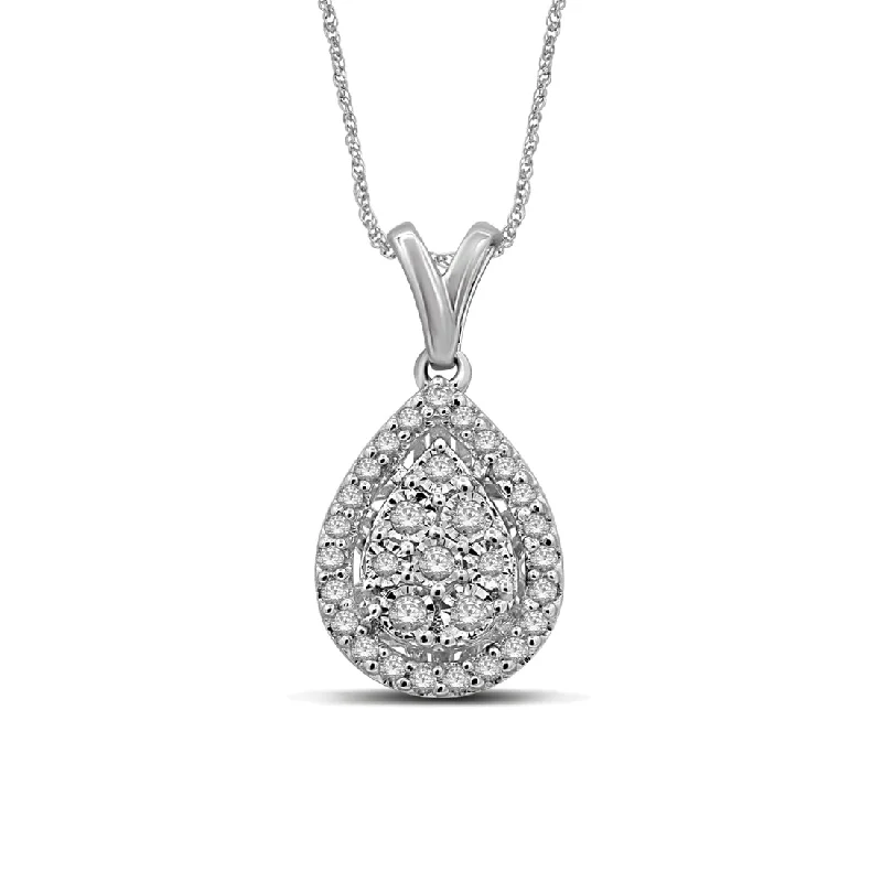 personalized necklaces for women -Sterling Silver 0.25ct Diamond Pear Necklace