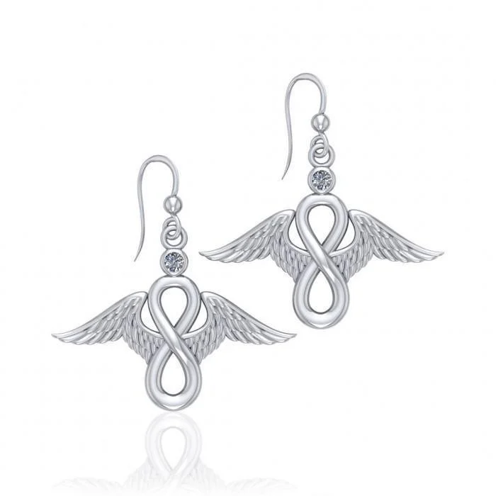 personalized earrings for women -Angel Wings and Infinity Symbol with Gemstone Silver Earrings TER1665